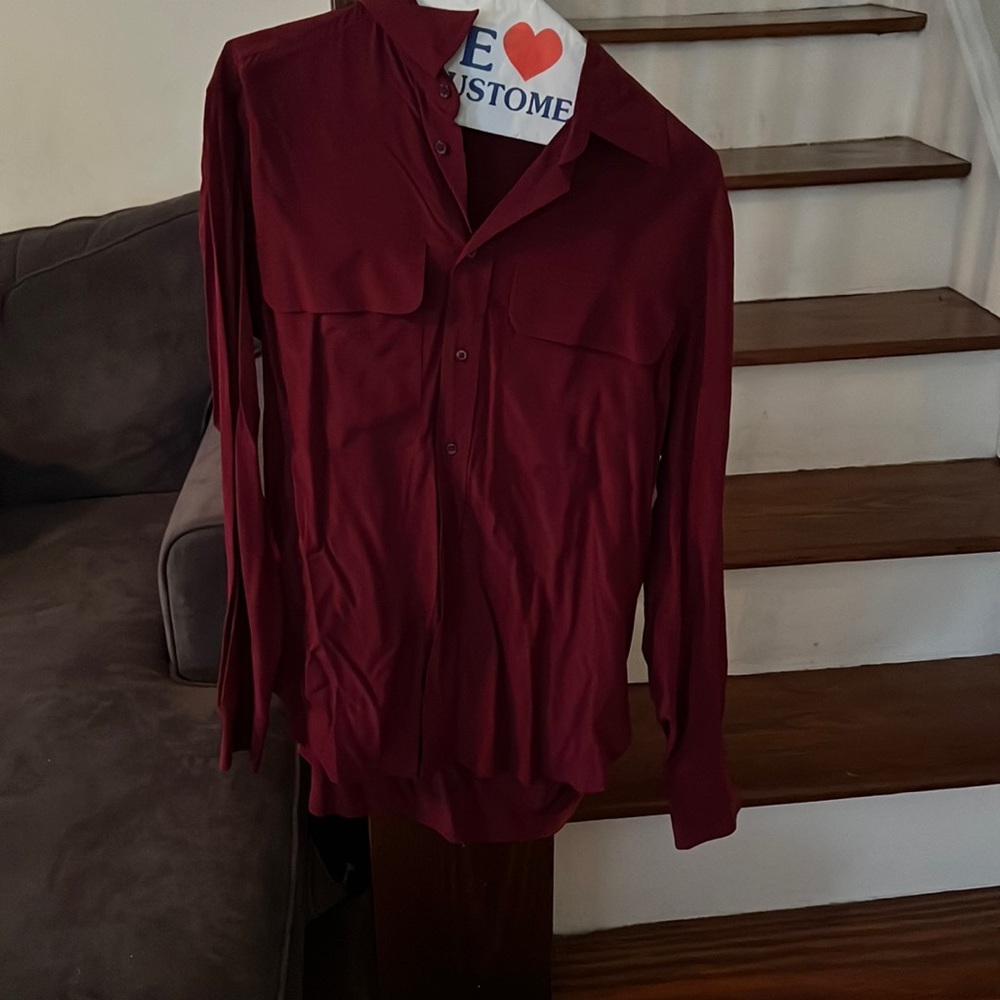 Ralph Lauren women’s maroon dark red business casual button up shirt
